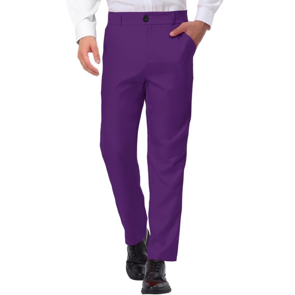 Men's Purple Dress Business Pants Classic Fit Flat Front Suit Trousers